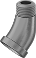 Image of Product. Female x Male. Front orientation. Pipe and Fittings. Low-Pressure Galvanized Iron and Steel Threaded Pipe Fittings, 45° Elbow Adapters, Male, Female, Threaded Fitting Connection.