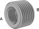 Image of Product. Male x Female. Front orientation. Contains Annotated. Pipe and Fittings. Low-Pressure Galvanized Iron and Steel Threaded Pipe Fittings, Bushing Straight Reducing Adapters, Male, Threaded Fitting Connection, Female.