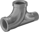 Image of Product. Female x Female x Male. Front orientation. Pipe and Fittings. Low-Pressure Galvanized Iron and Steel Threaded Pipe Fittings, Right Angle Tee Adapters, Male, Female, Threaded Fitting Connection.