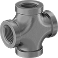 Image of Product. Female. Front orientation. Pipe and Fittings. Low-Pressure Galvanized Iron and Steel Threaded Pipe Fittings, Cross Connectors, Threaded Fitting Connection, Female.