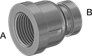 Image of Product. Front orientation. Contains Annotated. Pipe and Fittings. Low-Pressure Galvanized Iron and Steel Threaded Pipe Fittings, Straight Reducers, Female, Threaded Fitting Connection.
