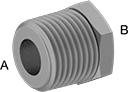 Image of Product. Male x Female. Front orientation. Contains Annotated. Pipe and Fittings. Low-Pressure Galvanized Iron and Steel Threaded Pipe Fittings, Bushing Straight Reducing Adapters, Male, Threaded Fitting Connection, Female, Hex Body.