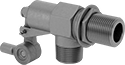 Image of Product. Front orientation. Float Valve Bodies. Float Valve Bodies for Water, Through-Wall 90° Elbow, NPT Male Inlet × NPT Male Outlet, Smooth Plunger.