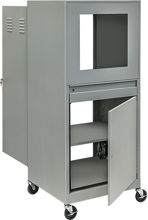 Image of Product. Front orientation. Stand-Up Height Computer Cabinet, Dust Resistant, Gray Powder-Coated Steel.