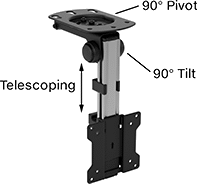 Image of Product. Style A. Front orientation. Contains Annotated. Monitor Mounts. Ceiling Monitor Mounts, Adjustable Height, Screw-On Base, Style A.