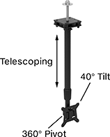 Image of Product. Style F - For Strut Channel. Front orientation. Contains Annotated. Monitor Mounts. Ceiling Monitor Mounts, Adjustable Height, Through-Hole Base—For Strut Channel, Style F.