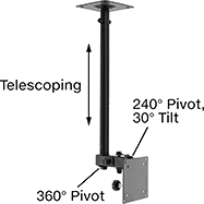 Image of Product. Style A. Front orientation. Contains Annotated. Monitor Mounts. Ceiling Monitor Mounts, Adjustable Height, Screw-On Base, Style A.