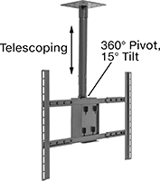 Image of Product. Style B. Front orientation. Contains Annotated. Monitor Mounts. Ceiling Monitor Mounts, Adjustable Height, Screw-On Base, Style B.