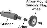 Image of Product. Front orientation. Contains Annotated. Flap Wheel Arbors. Arbor-Mount Sanding Flap Wheels.