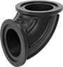 Image of Product. Front orientation. Pipe and Fittings. Easy-Access UV-Resistant Polypropylene Pipe Fittings for Chemicals, 90° Elbow Connectors, Worm-Drive Quick Clamp.