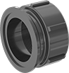 Image of Product. Worm-Drive Quick Clamp × NPT Female. Front orientation. Pipe and Fittings. Easy-Access UV-Resistant Polypropylene Pipe Fittings for Chemicals, Straight Adapters, Worm-Drive-Quick-Clamp Fitting Connection, Threaded Fitting Connection, Female.
