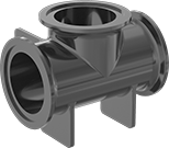 Image of Product. Front orientation. Pipe and Fittings. Easy-Access UV-Resistant Polypropylene Pipe Fittings for Chemicals, Tee Connectors, Worm-Drive Quick Clamp.