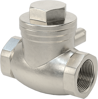 Image of Product. Front orientation. High-Flow Threaded Check Valve, 316 Stainless Steel Body, 3/4 NPT Female.