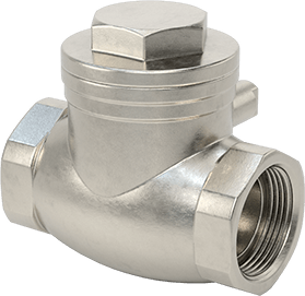 Image of Product. Front orientation. High-Flow Threaded Check Valve, 316 Stainless Steel Body, 1-1/4 NPT Female.