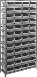 Image of Product. Front orientation. Shelving. Bin-Box Shelving, Total of 48 Bins.