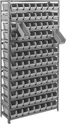 Image of Product. Front orientation. Shelving. Bin-Box Shelving, Total of 96 Bins.