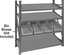 Image of Product. Complete Units (Shown with Accessories). Front orientation. Contains Annotated. Shelving. Heavy Duty Gravity-Flow Shelving, Open Shelving, Complete Units.
