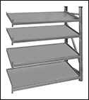 Image of Specification. Front orientation. Contains Border. Add-On Units. Heavy Duty Gravity-Flow Shelving.