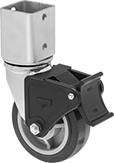 Image of Product. Front orientation. Casters. Heavy Duty Gravity-Flow Shelving, Swivel Casters with Brakes.