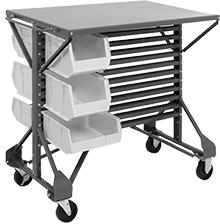Image of Product. Front orientation. Bin Racks. Design-Your-Own Bench-Height Bin-Box Racks.