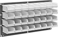 Image of Product. Front orientation. Bin Racks. Wall-Mount Bin-Box Racks, Stationary, Total of 32 Bins.