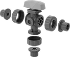 Image of Product. Exploded View. Front orientation. L-Pattern Flow. Easy-Install Threaded Diverting Valves for Chemicals .