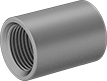Image of Product. Front orientation. Pipe and Fittings. Low-Pressure Galvanized Iron and Steel Threaded Pipe Fittings, Compact Straight Connectors, Threaded Fitting Connection, Female.