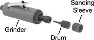 Image of System. Front orientation. Contains Annotated. Sanding Sleeve Drums. Quick-Change Sanding Sleeve Drums for Handheld Power Tools.