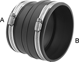 Image of Product. Pipe End x Socket End. Front orientation. Contains Annotated. Pipe and Fittings. Drain, Waste, and Vent PVC Clamp-On Pipe Fittings for Water, Straight Adapters, Clamp-On Female for Pipe Ends × Clamp-On Female for Socket Ends.