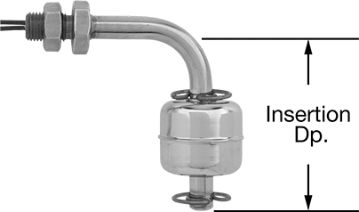 Image of Product. Front orientation. Contains Annotated. Horizontal-Mount Float Switch, for Food and Beverage, Through-Wall Connection.