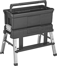 Image of ProductInUse. Step Stool With Toolbox Attached. Front orientation. Step Stools. Step Stools with Storage.