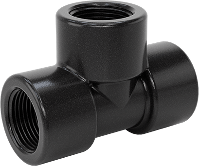 Image of Product. Front orientation. UV-Resistant Polypropylene Pipe Fitting for Chemicals, Tee Connector, 3/4 NPT Female.