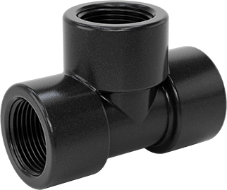 Image of Product. Front orientation. UV-Resistant Polypropylene Pipe Fitting for Chemicals, Tee Connector, 1 NPT Female.