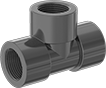 Image of Product. NPT Female. Front orientation. Pipe and Fittings. UV-Resistant Polypropylene Pipe Fittings for Chemicals, Tee Connectors, Threaded Fitting Connection, Female.
