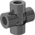 Image of Product. NPT Female. Front orientation. Pipe and Fittings. UV-Resistant Polypropylene Pipe Fittings for Chemicals, Cross Connectors, Threaded Fitting Connection, Female.