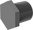 Image of Product. NPT Male. Front orientation. Pipe and Fittings. UV-Resistant Polypropylene Pipe Fittings for Chemicals, External-Hex-Drive Plugs, Threaded Fitting Connection, Male.