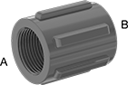 Image of Product. Front orientation. Contains Annotated. Pipe and Fittings. UV-Resistant Polypropylene Pipe Fittings for Chemicals, Straight Reducers, Female, Threaded Fitting Connection, Round Body.