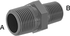 Image of Product. Front orientation. Contains Annotated. Pipe and Fittings. UV-Resistant Polypropylene Pipe Fittings for Chemicals, Straight Reducers, Male, Threaded Fitting Connection, Hex Body.