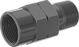 Image of Product. NPT Female × NPT Male. Front orientation. Pipe and Fittings. UV-Resistant Polypropylene Pipe Fittings for Chemicals, Intermittent-Swivel Straight Adapters, Male, Female, Threaded Fitting Connection, Hex Body.