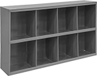 Image of Product. Front orientation. Shelving. Stackable Bin Shelving, Total of 8 Bins.