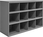 Image of Product. Front orientation. Shelving. Stackable Bin Shelving, Total of 12 Bins.