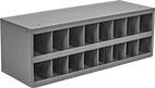 Image of Product. Front orientation. Shelving. Stackable Bin Shelving, Total of 16 Bins.