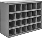 Image of Product. Front orientation. Shelving. Stackable Bin Shelving, Total of 24 Bins.