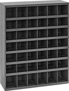 Image of Product. Front orientation. Shelving. Stackable Bin Shelving, Total of 42 Bins.