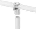 Image of ProductInUse. Easy Install Wraparound Tee. Front orientation. Exploded view. Slip-On Framing and Fittings. Aluminum Slip-On Framing and Fittings, Through-Hole Connectors, Easy Install Tee, Wraparound Slip-On Fitting.