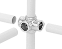 Image of ProductInUse. Front orientation. Exploded view. Slip-On Framing and Fittings. Aluminum Slip-On Framing and Fittings, Through-Hole Connectors, Five-Way Cross.