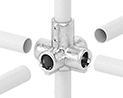 Image of ProductInUse. Front orientation. Exploded view. Slip-On Framing and Fittings. Aluminum Slip-On Framing and Fittings, Through-Hole Connectors, Six-Way Cross.