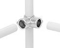 Image of ProductInUse. Front orientation. Exploded view. Safety Railing Connectors. Four-Way 90° Elbows.