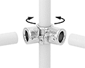 Image of ProductInUse. Front orientation. Exploded view. Contains Annotated. Slip-On Framing and Fittings. Aluminum Slip-On Framing and Fittings, Through-Hole Connectors, Adjustable Angle Four-Way Elbow.