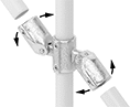 Image of ProductInUse. Front orientation. Exploded view. Contains Annotated. Slip-On Framing and Fittings. Aluminum Slip-On Framing and Fittings, Through-Hole Connectors, Adjustable Angle Cross.